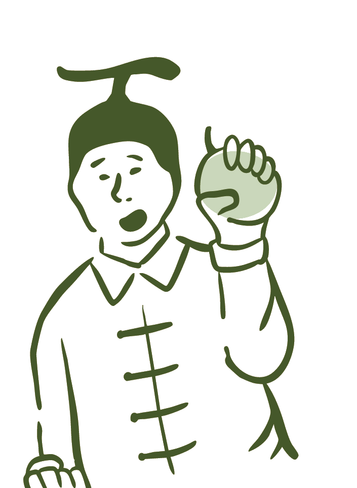 Master Gua — a martial artist in a melon hat holding a melon, brand illustration